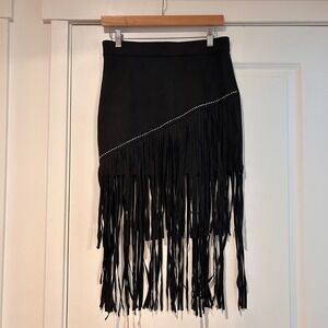 West Fade Black Faux Suede Fringe‎ Rhinestone Skirt Womens Med Coachella western